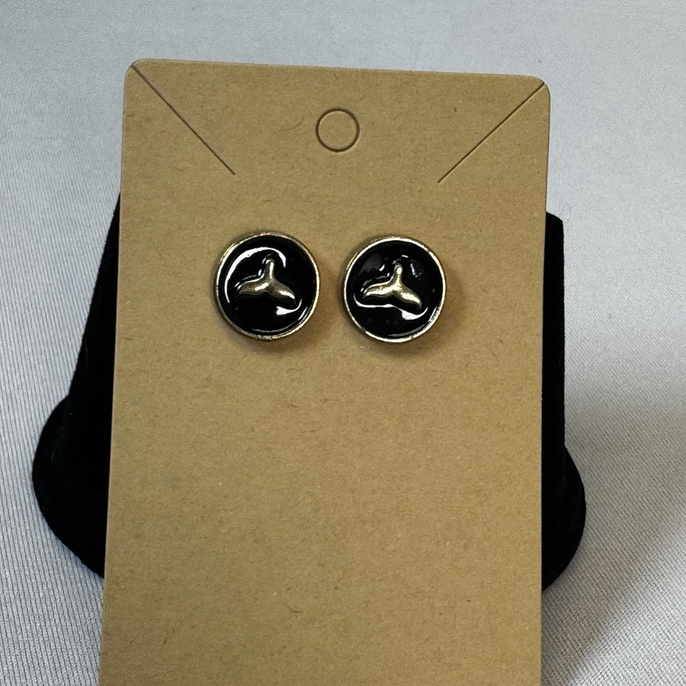 Black & Gold Tone Whale Tail Round Earrings